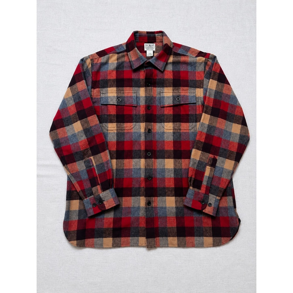 LL Bean Mens Large Plaid Chamois Cloth Flannel Shirt Traditional Fit Heavyweight